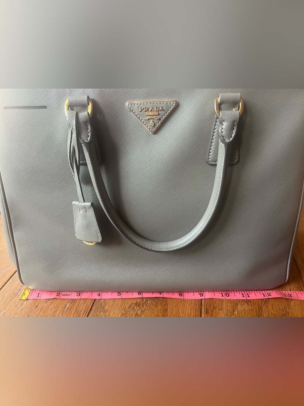 Prada Saffiano Double zip Lux in Argilla + Strap, Authenticity Card Style#BN2274 - Picture 13 of 16